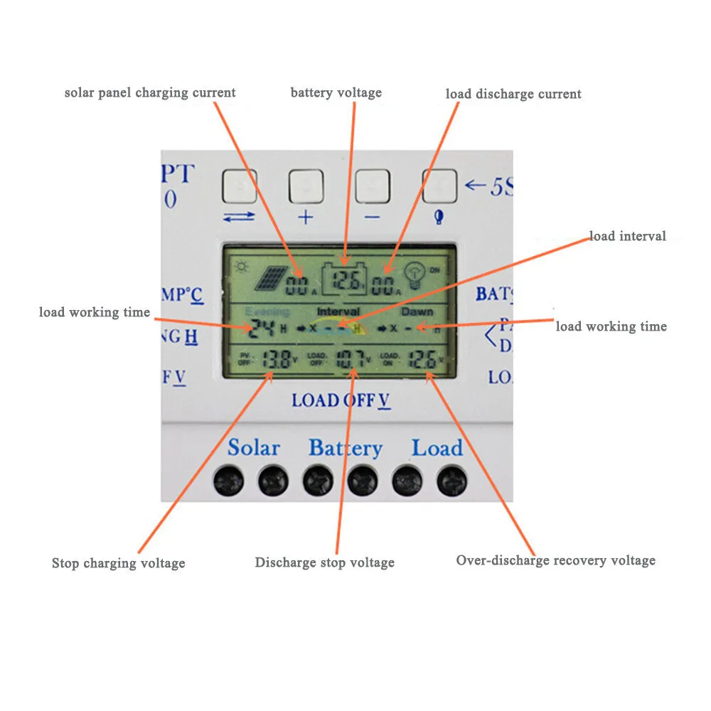 12V 24V 60A PWM Solar Charging Controller LED Display Over-charging Overloaded Protection