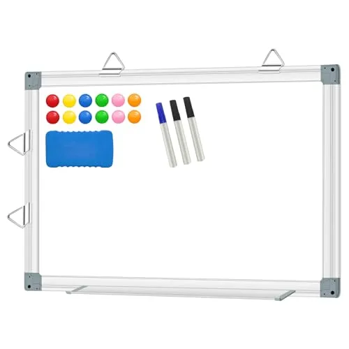 15 * 11 Board for Wall Magnetic White Board Dry Erase Whiteboard Small Aluminum Presentation Double Sided Hanging Whiteboards with 4 Hooks, 12 Magnets, 3 Markers & 1 Eraser for Home, School, Office