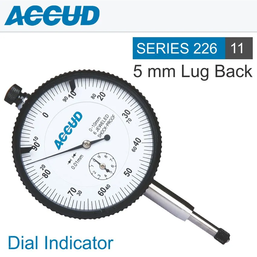 ACCUD DIAL INDICATOR 5MM SHOCKPROOF 0.01MM GRAD. LUG&FLAT BACK AC226-005-11