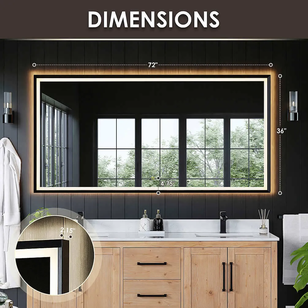 Altair Anti-Fog Dimmable Bathroom LED Vanity Mirror, Matte Black or Gold - 3 Sizes 60" to 84"