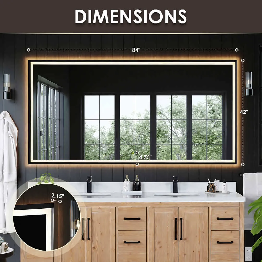 Altair Anti-Fog Dimmable Bathroom LED Vanity Mirror, Matte Black or Gold - 3 Sizes 60" to 84"