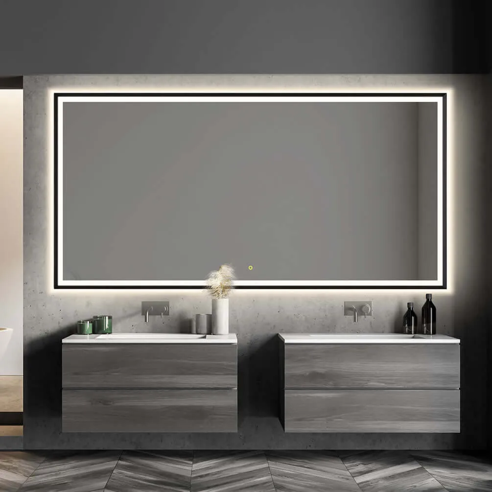 Altair Anti-Fog Dimmable Bathroom LED Vanity Mirror, Matte Black or Gold - 3 Sizes 60" to 84"