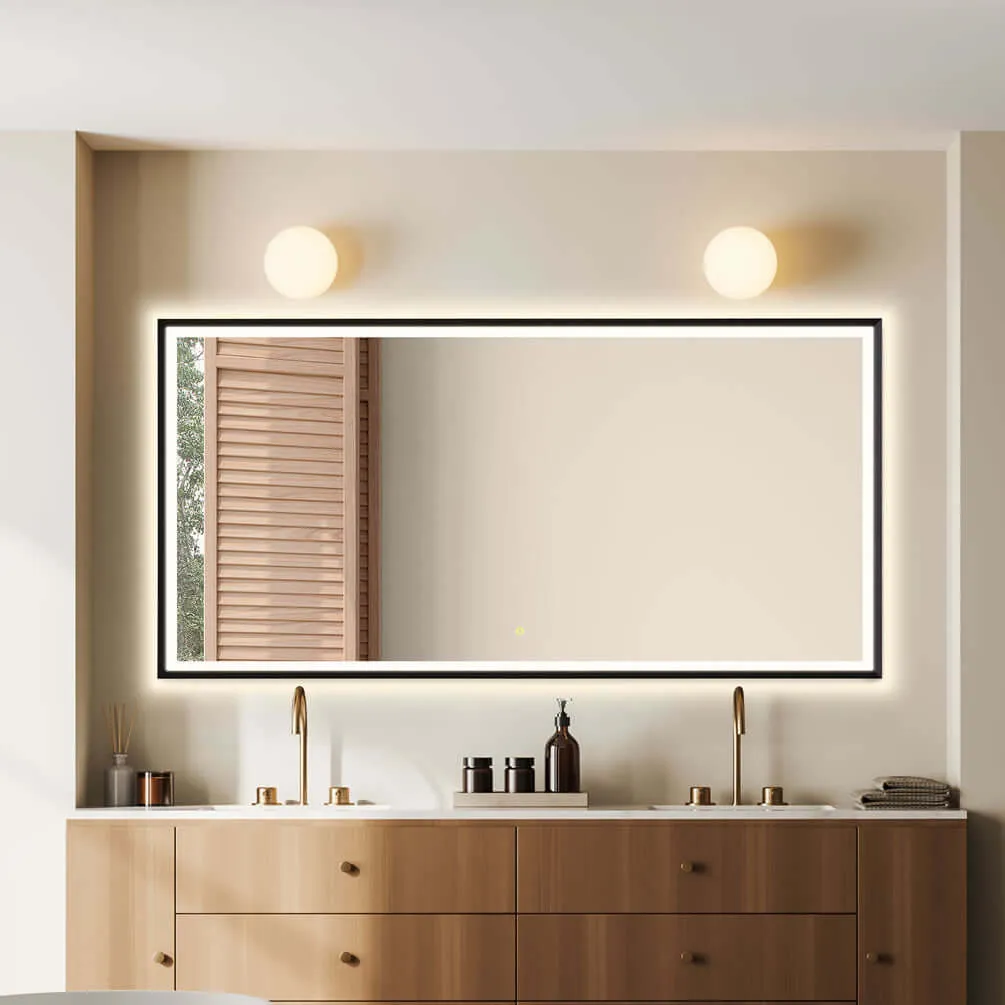 Altair Anti-Fog Dimmable Bathroom LED Vanity Mirror, Matte Black or Gold - 3 Sizes 60" to 84"