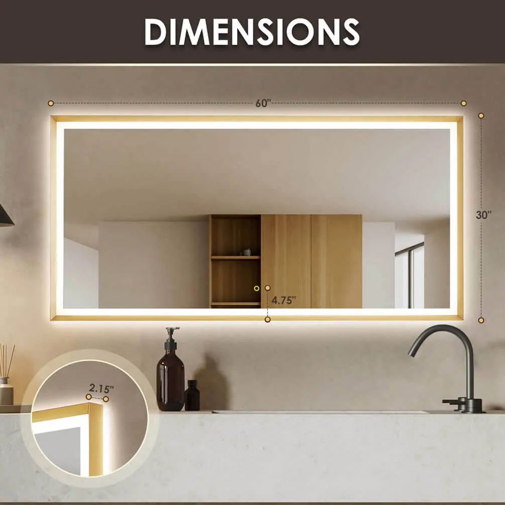 Altair Anti-Fog Dimmable Bathroom LED Vanity Mirror, Matte Black or Gold - 3 Sizes 60" to 84"