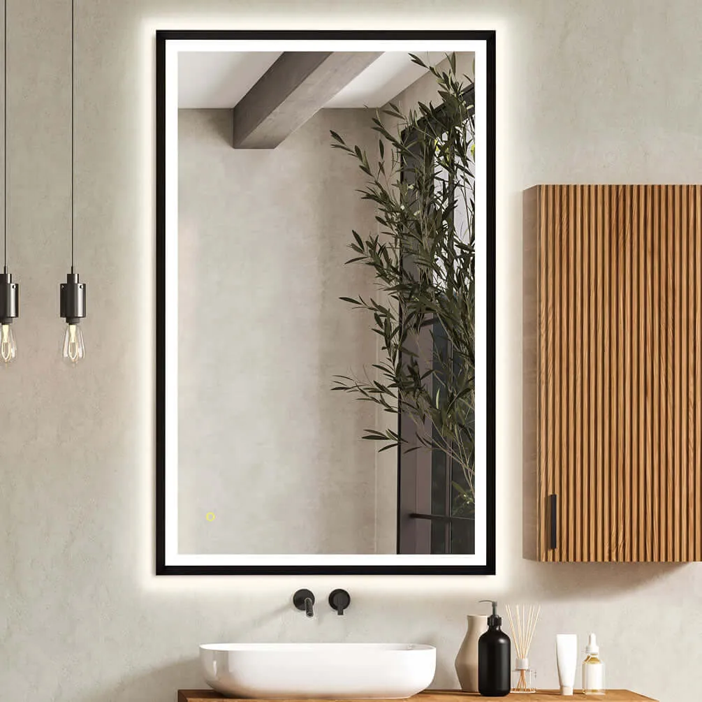 Altair Anti-Fog Dimmable Bathroom LED Vanity Mirror, Matte Black or Gold - 3 Sizes up to 48"