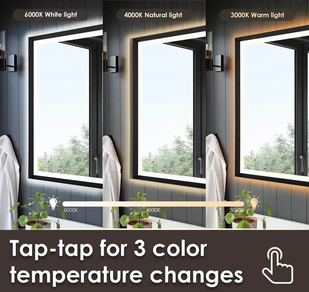 Altair Anti-Fog Dimmable Bathroom LED Vanity Mirror, Matte Black or Gold - 3 Sizes up to 48"