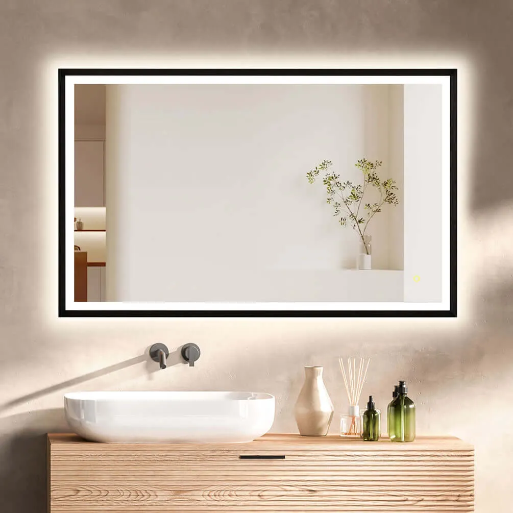 Altair Anti-Fog Dimmable Bathroom LED Vanity Mirror, Matte Black or Gold - 3 Sizes up to 48"