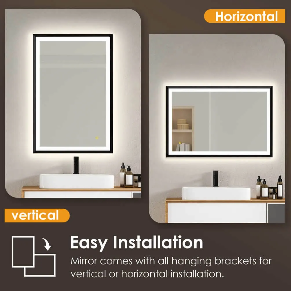 Altair Anti-Fog Dimmable Bathroom LED Vanity Mirror, Matte Black or Gold - 3 Sizes up to 48"