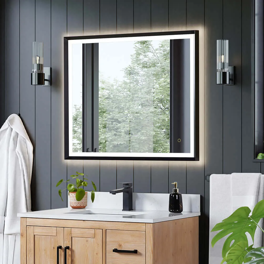 Altair Anti-Fog Dimmable Bathroom LED Vanity Mirror, Matte Black or Gold - 3 Sizes up to 48"