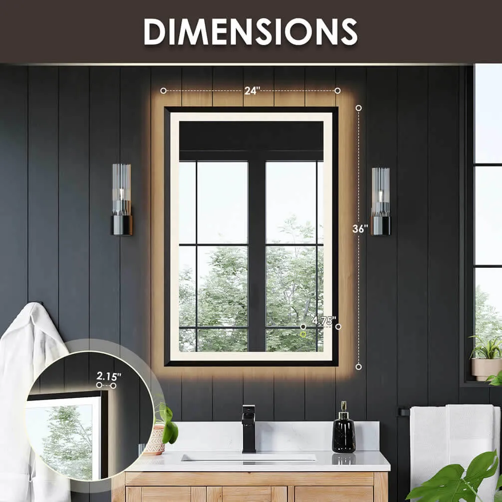Altair Anti-Fog Dimmable Bathroom LED Vanity Mirror, Matte Black or Gold - 3 Sizes up to 48"
