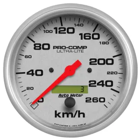 Auto Meter Ultra-Lite 260 KPH Speedometer - Electric - Analog - 5 in Diameter - Programmable - Silver Face