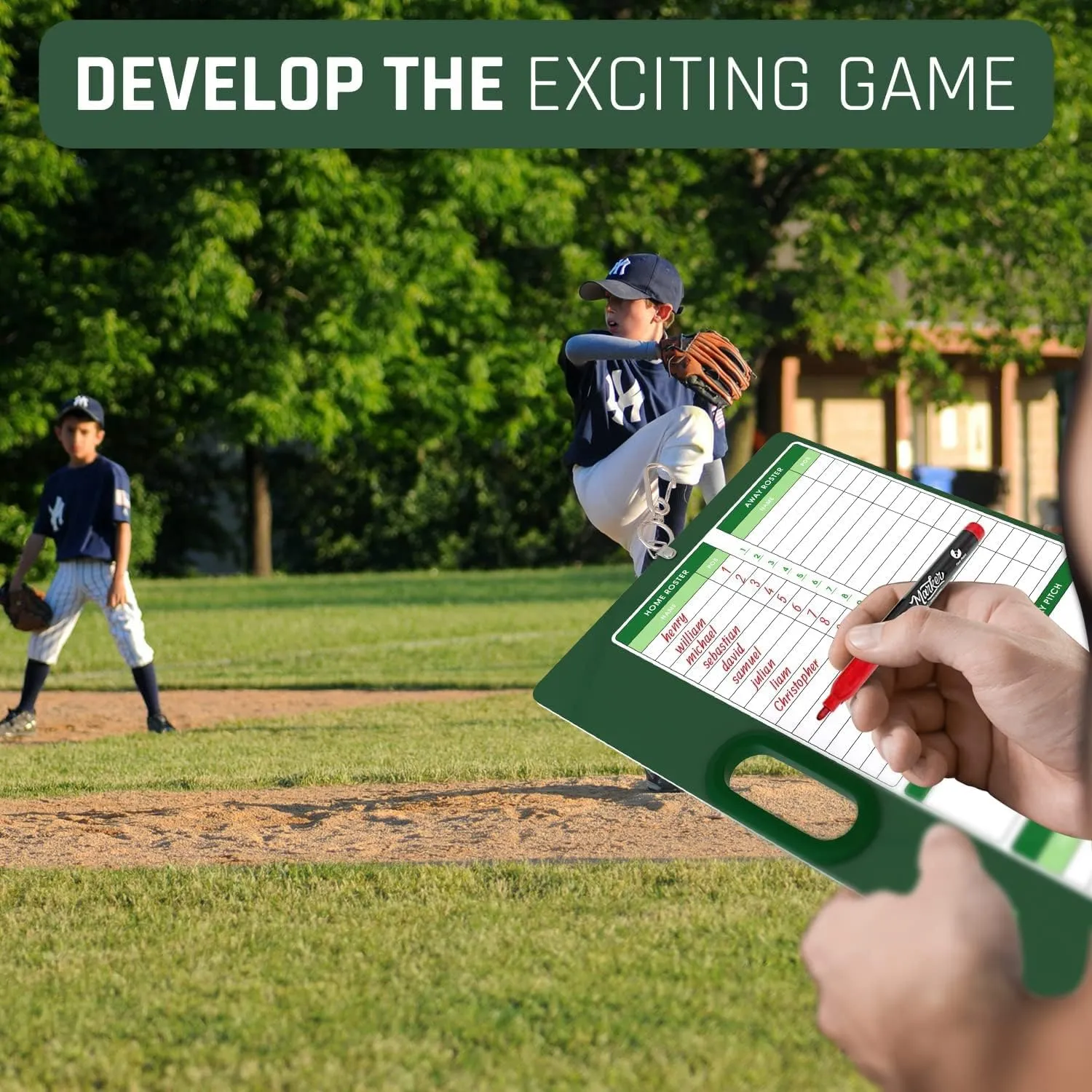 Baseball Double Sided Board for Coaches 15"x10.5" with Markers