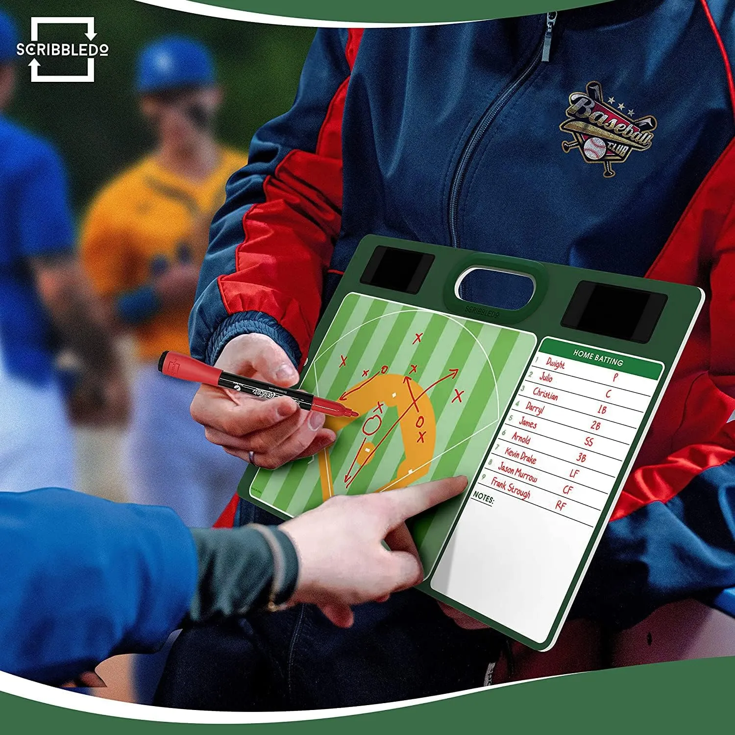 Baseball Double Sided Board for Coaches 15"x10.5" with Markers