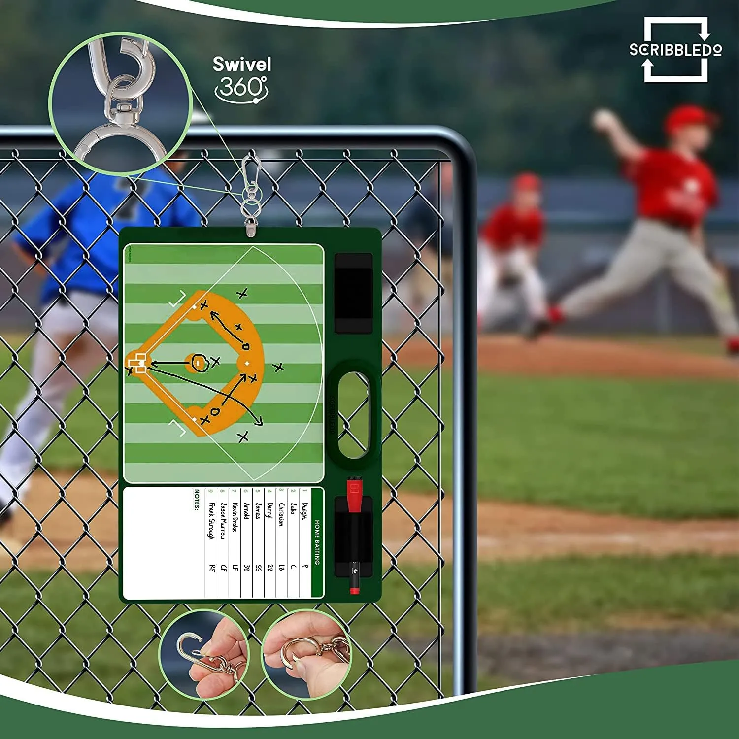 Baseball Double Sided Board for Coaches 15"x10.5" with Markers
