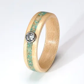 Birch Ring 4mm with Minerals, Paua Shell & Moissanite