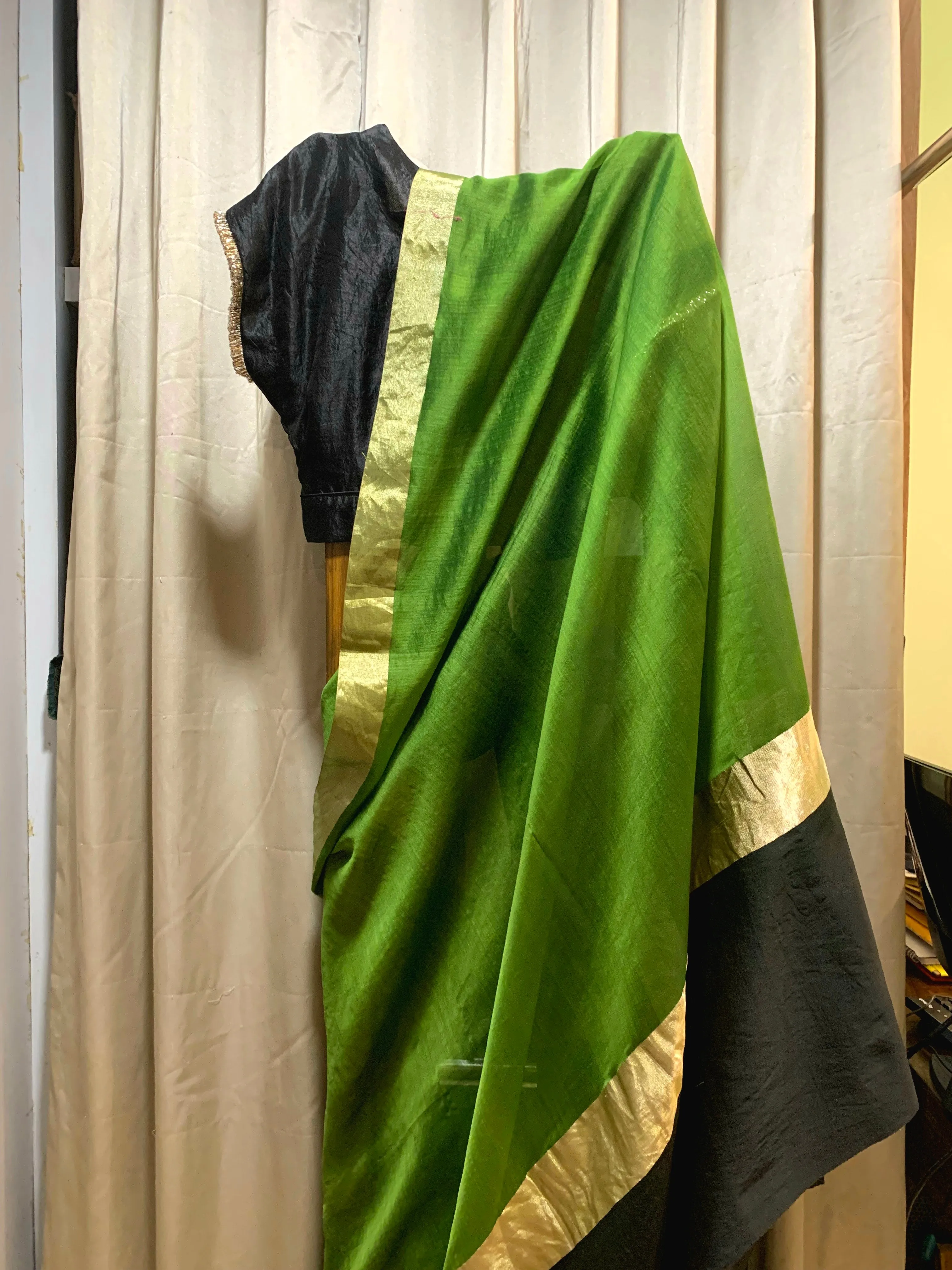Black and green Mushru saree