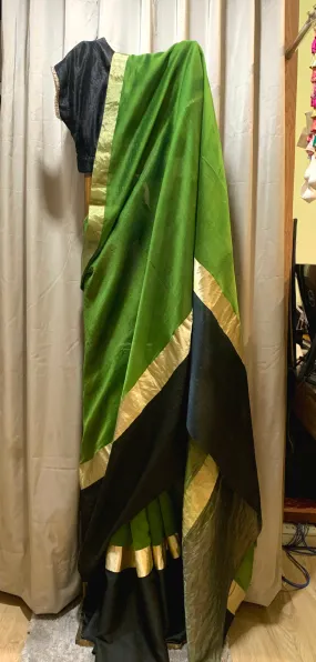 Black and green Mushru saree