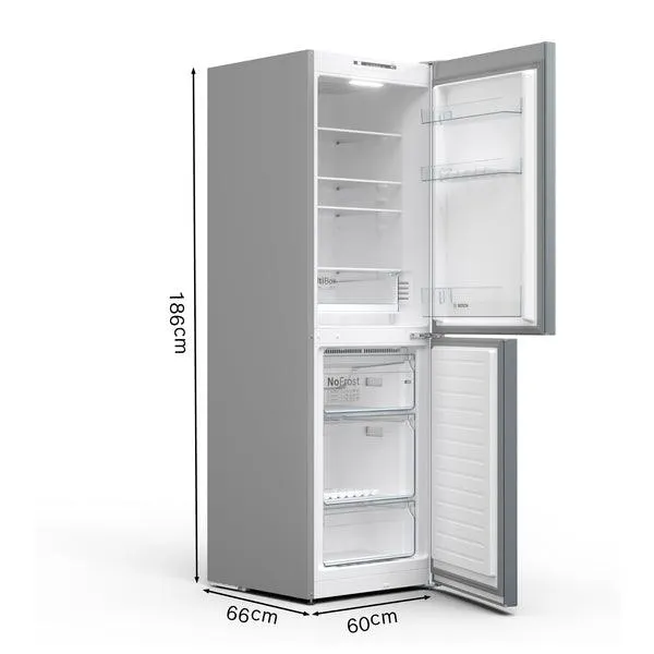Bosch Serie | 2, 60cm, Frost Free Fridge Freezer, Silver, KGN34NLEAG