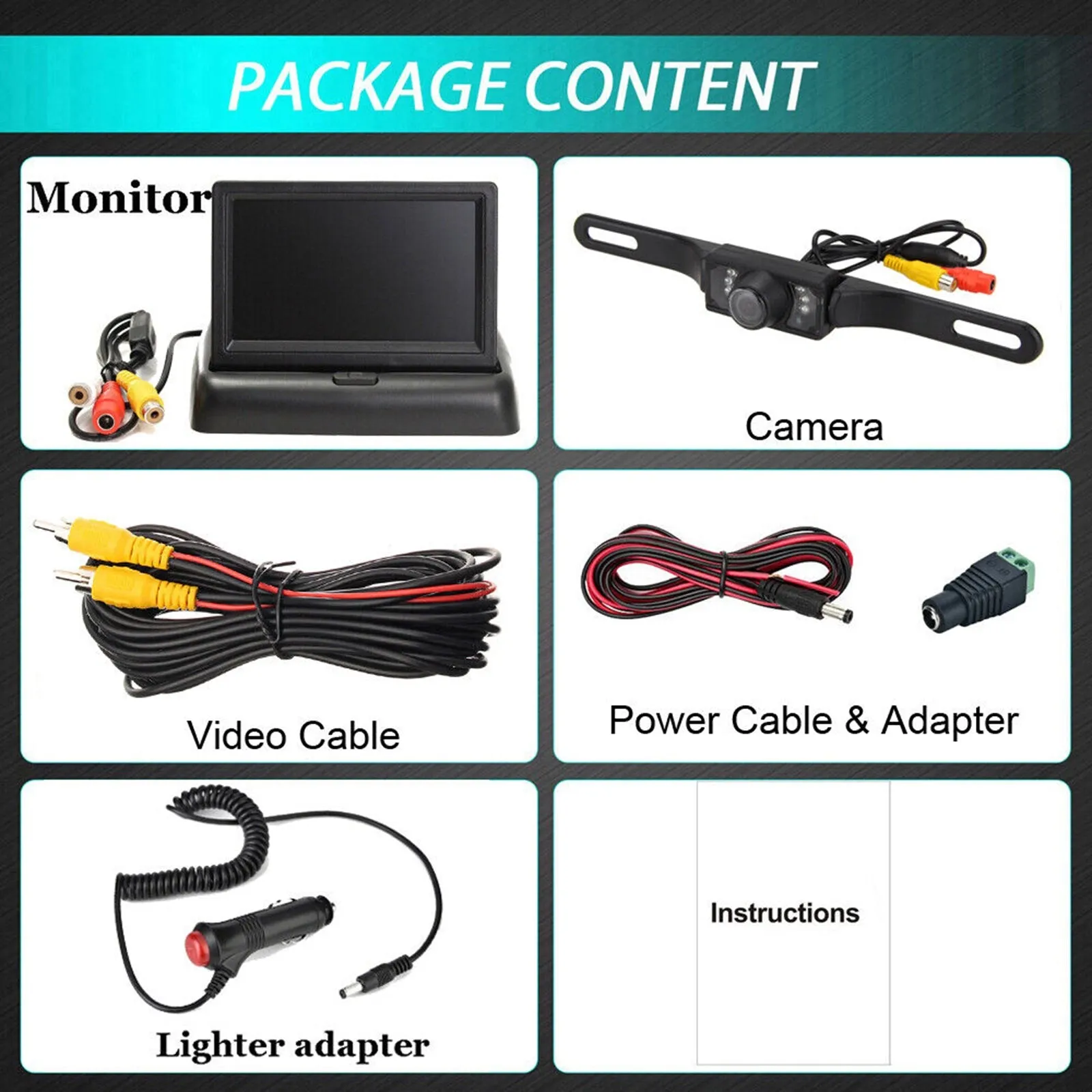 Car Backup Camera Reverse Rear View Camera with 4.3 Inch Foldable