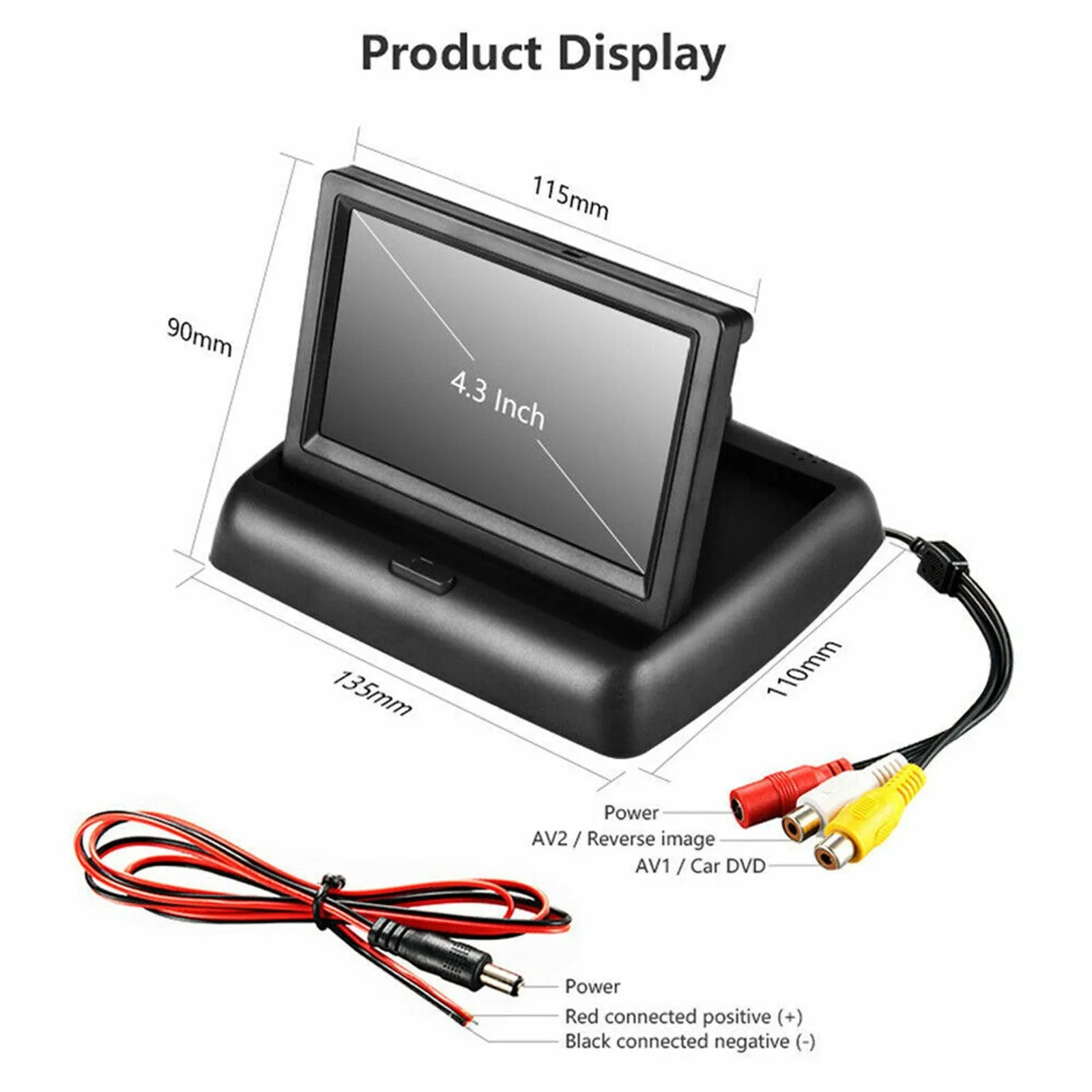 Car Backup Camera Reverse Rear View Camera with 4.3 Inch Foldable