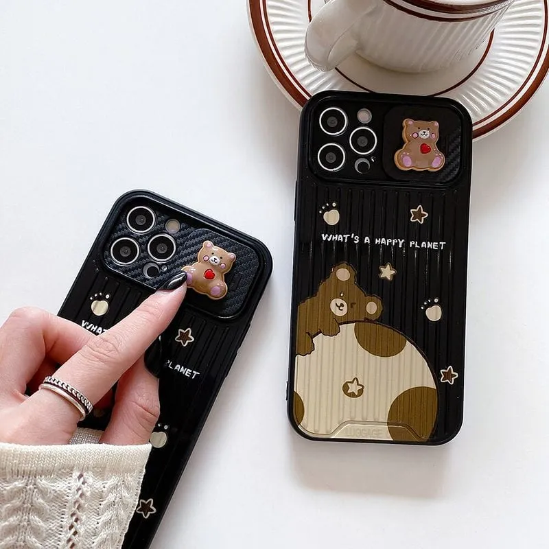 Cartoon Bear Camera Lens Protect iPhone Case