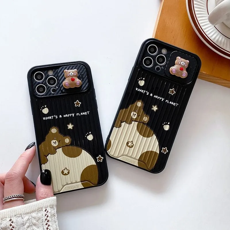 Cartoon Bear Camera Lens Protect iPhone Case