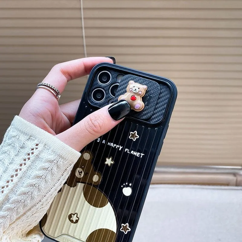Cartoon Bear Camera Lens Protect iPhone Case
