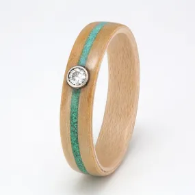 Cedar Ring 5mm with Maple, Turquoise, Malachite & Moissanite
