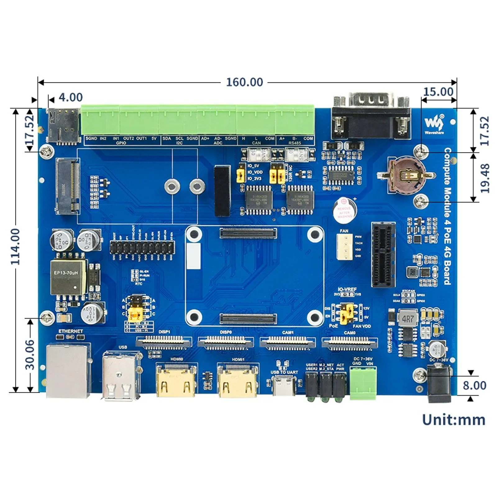 Compute Module 4 Industrial IoT Base Board