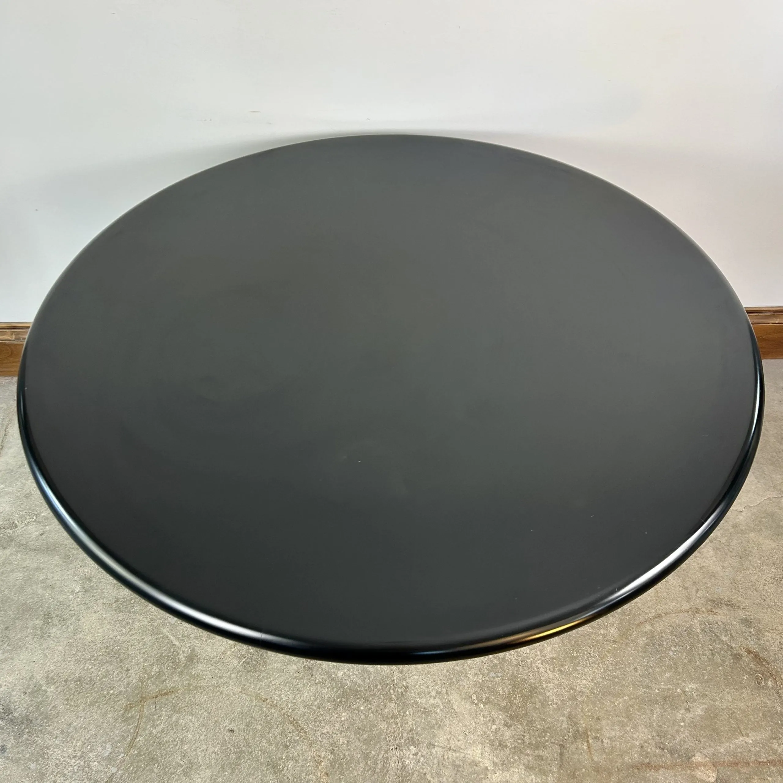 Cumberland Drum-Base Dining Table, Stainless Steel, Lacquer Top