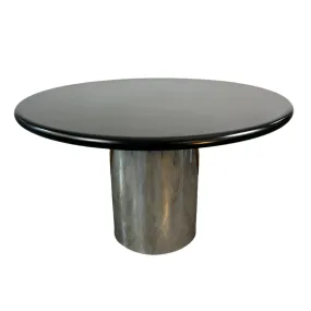 Cumberland Drum-Base Dining Table, Stainless Steel, Lacquer Top