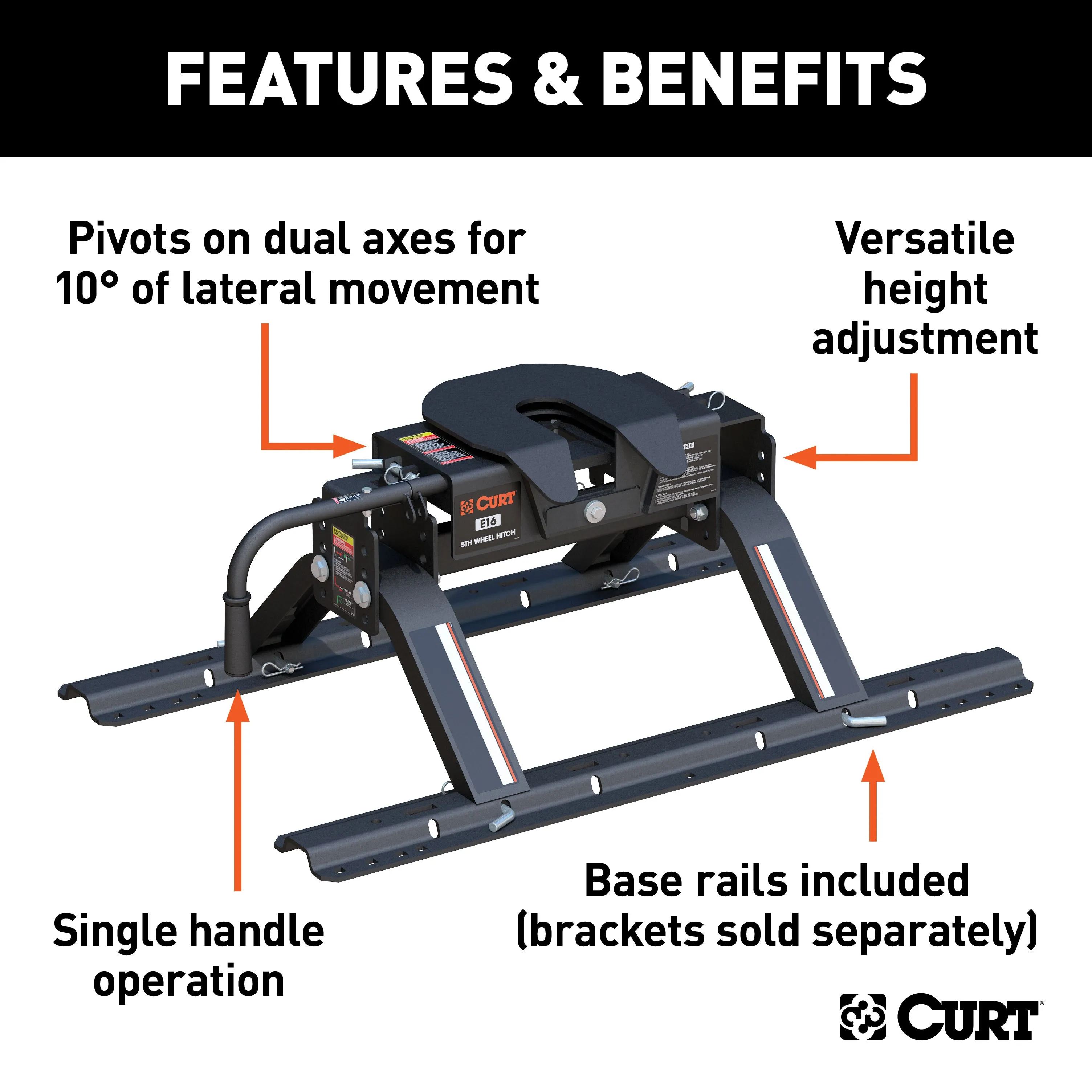 CURT 16116 CURT 16116 E16 5th Wheel Hitch with Base Rails; 16;000 lbs