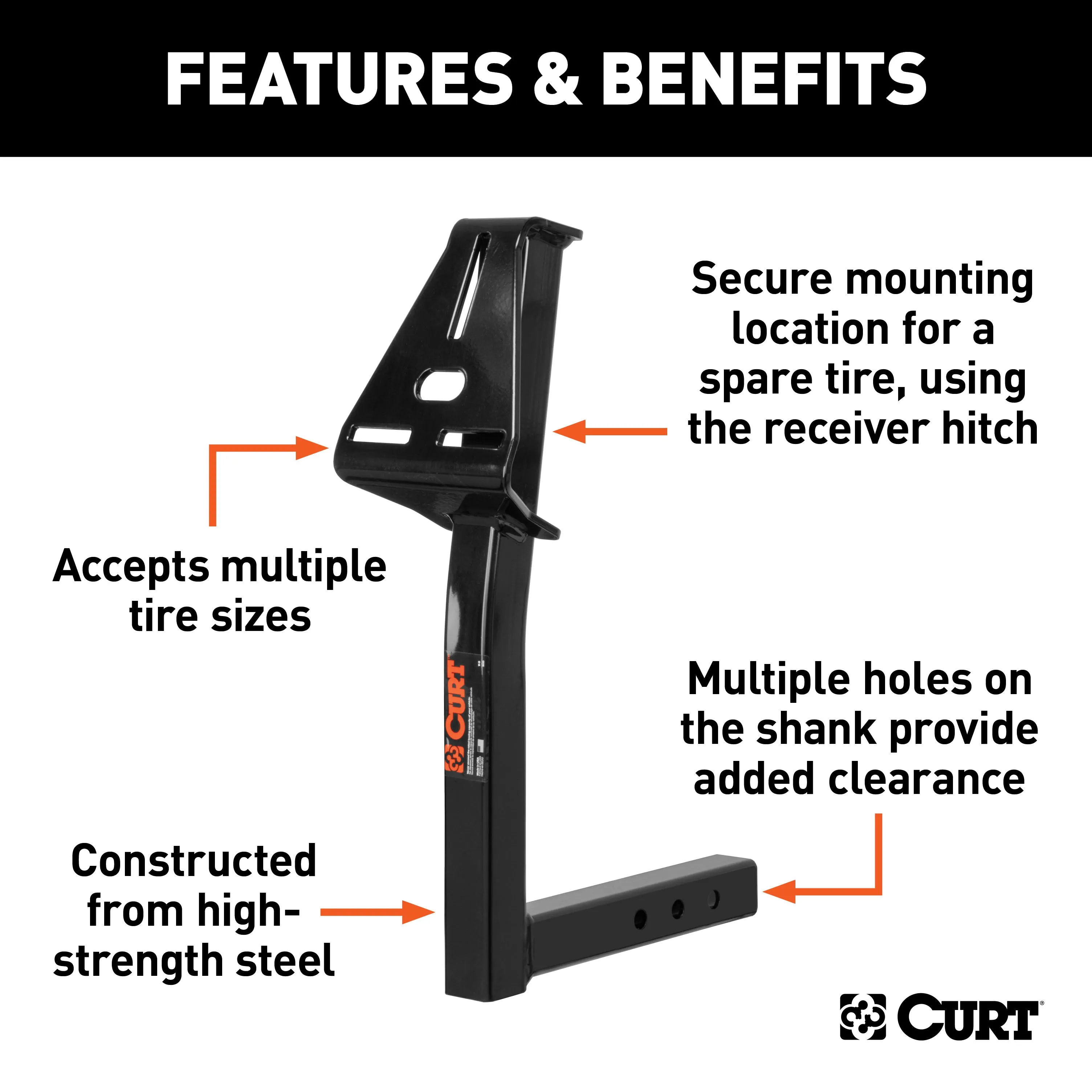 CURT 31006 CURT 31006 24-Inch High Trailer Hitch Spare Tire Mount for 2-inch Receiver