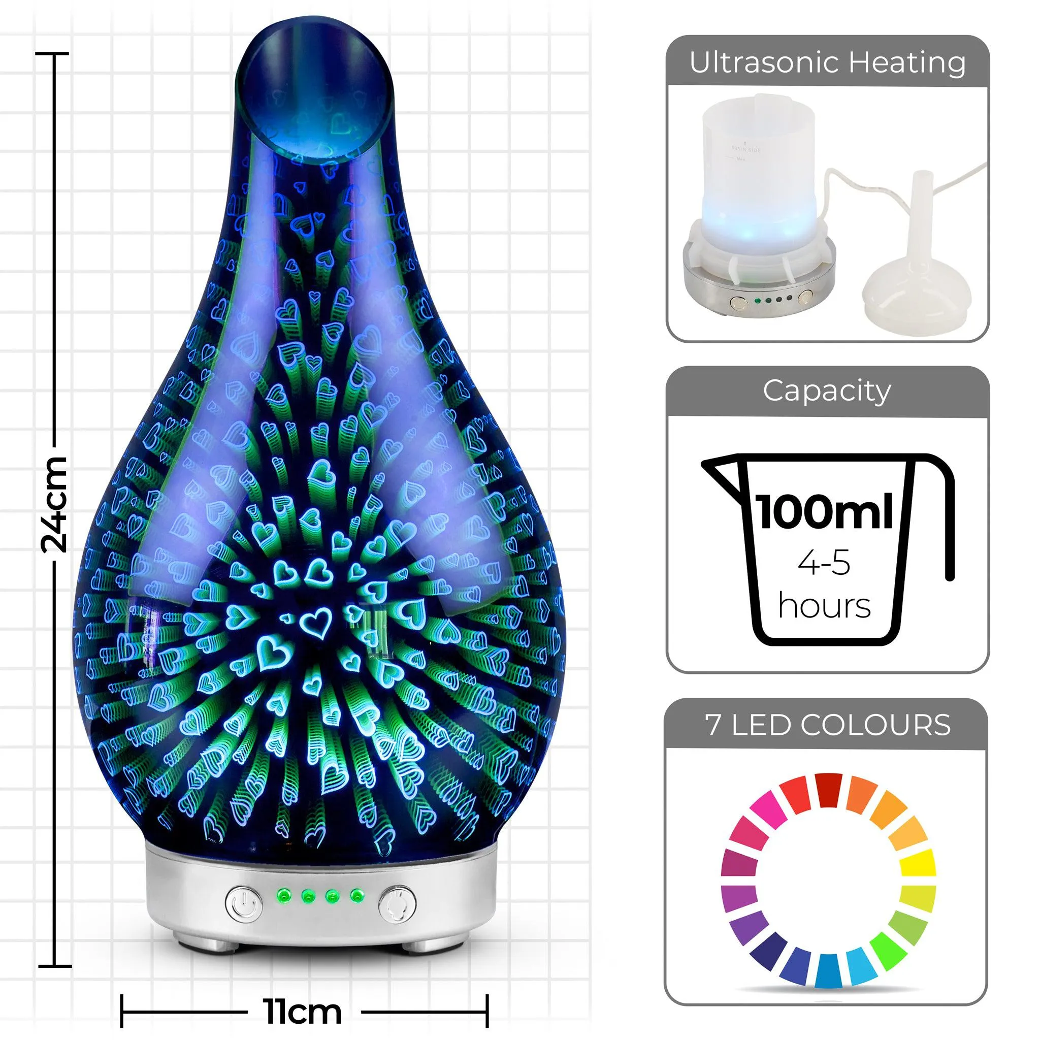 Desire Hearts Colour Changing Oil Diffuser Aroma Humidifier