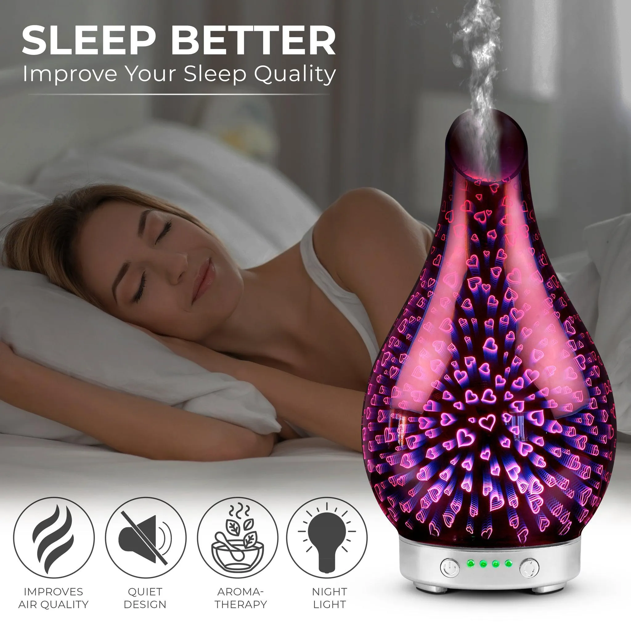 Desire Hearts Colour Changing Oil Diffuser Aroma Humidifier
