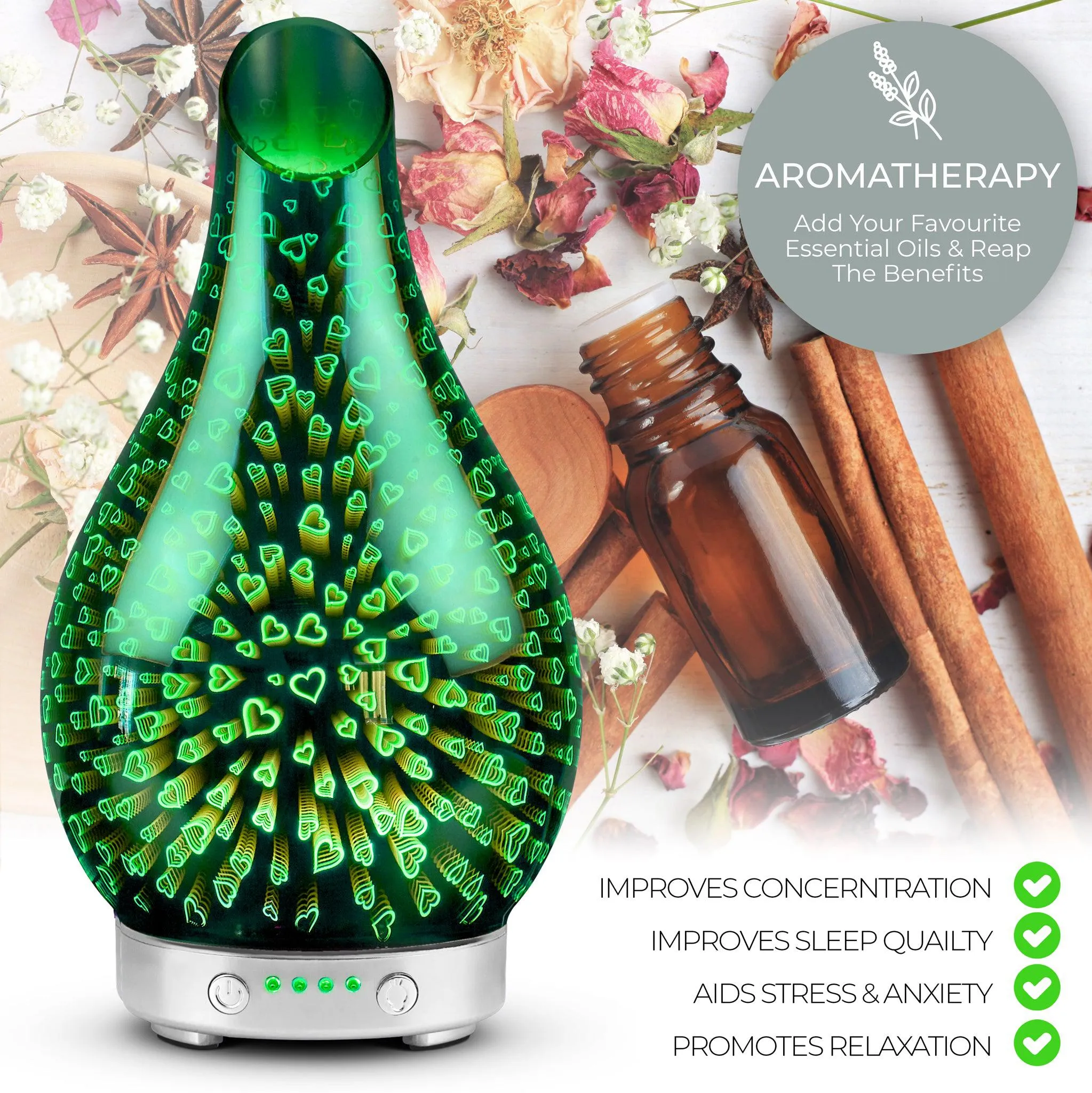 Desire Hearts Colour Changing Oil Diffuser Aroma Humidifier