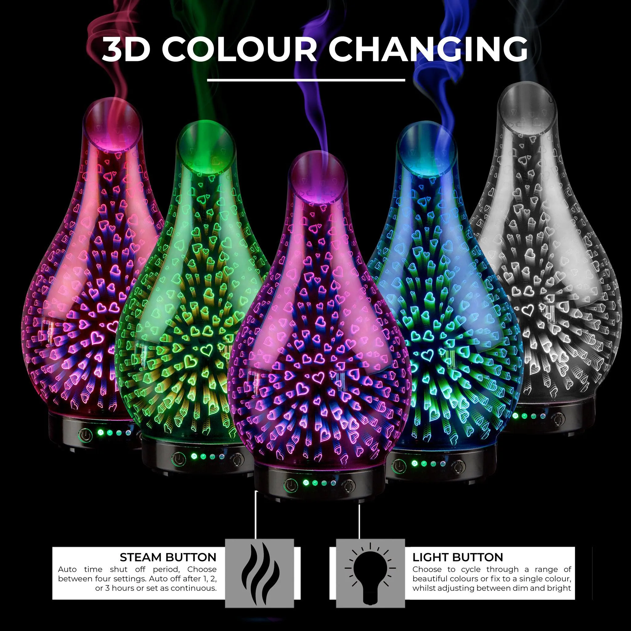 Desire Hearts Colour Changing Oil Diffuser Aroma Humidifier