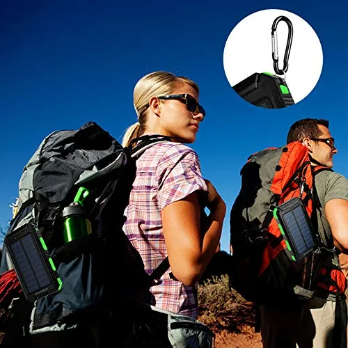 Durecopow Solar Charger, 20000mAh Portable Outdoor Waterproof Solar Power Bank, Camping External Backup Battery Pack Dual 5V USB Ports Output, 2 Led Light Flashlight with Compass (Green)