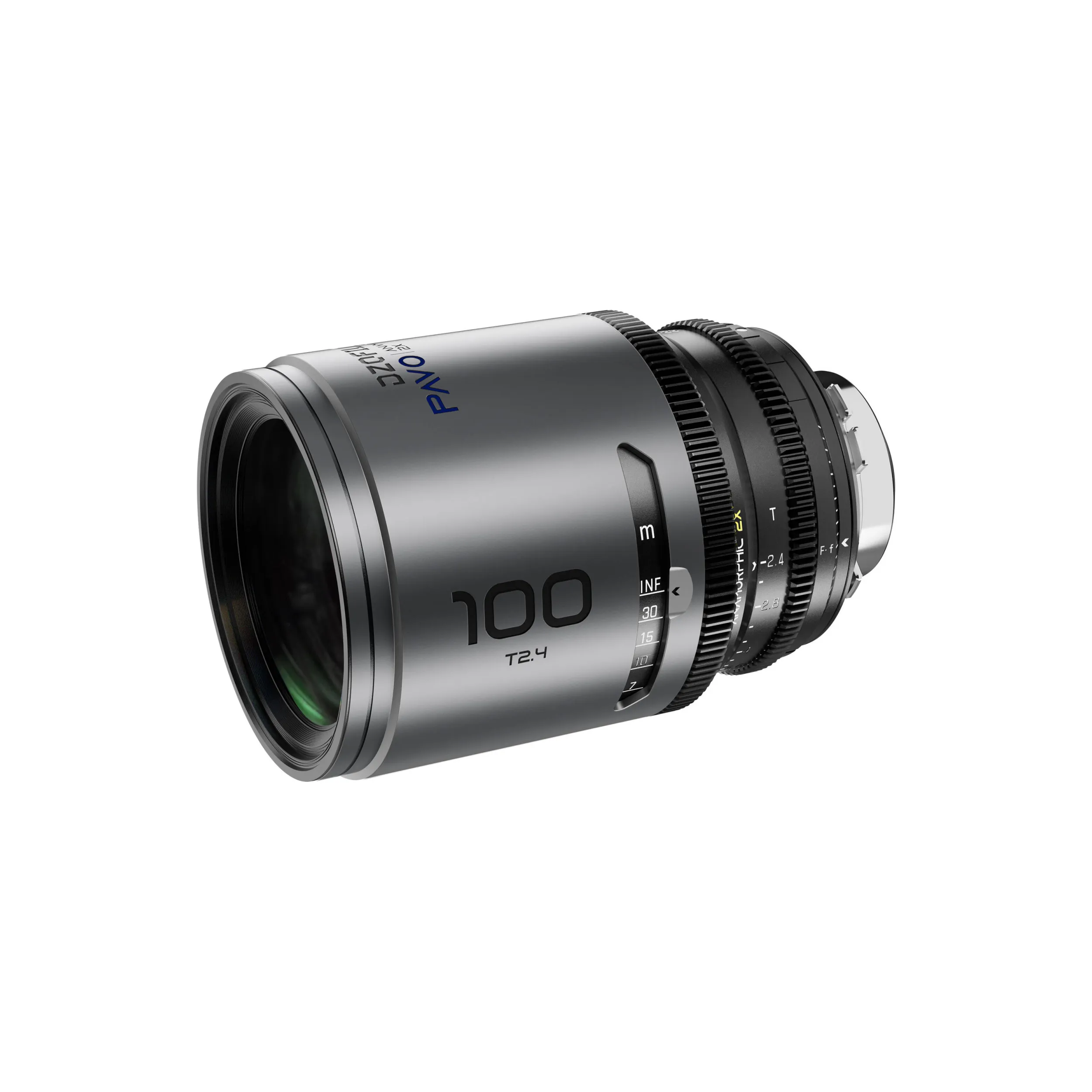 DZOFilm Pavo 2x anamorphic 6-lens set 28/32/40/55/75/100mm T2.1 - T2.4 (100mm) Blue Coating- PL&EF mount (feet)