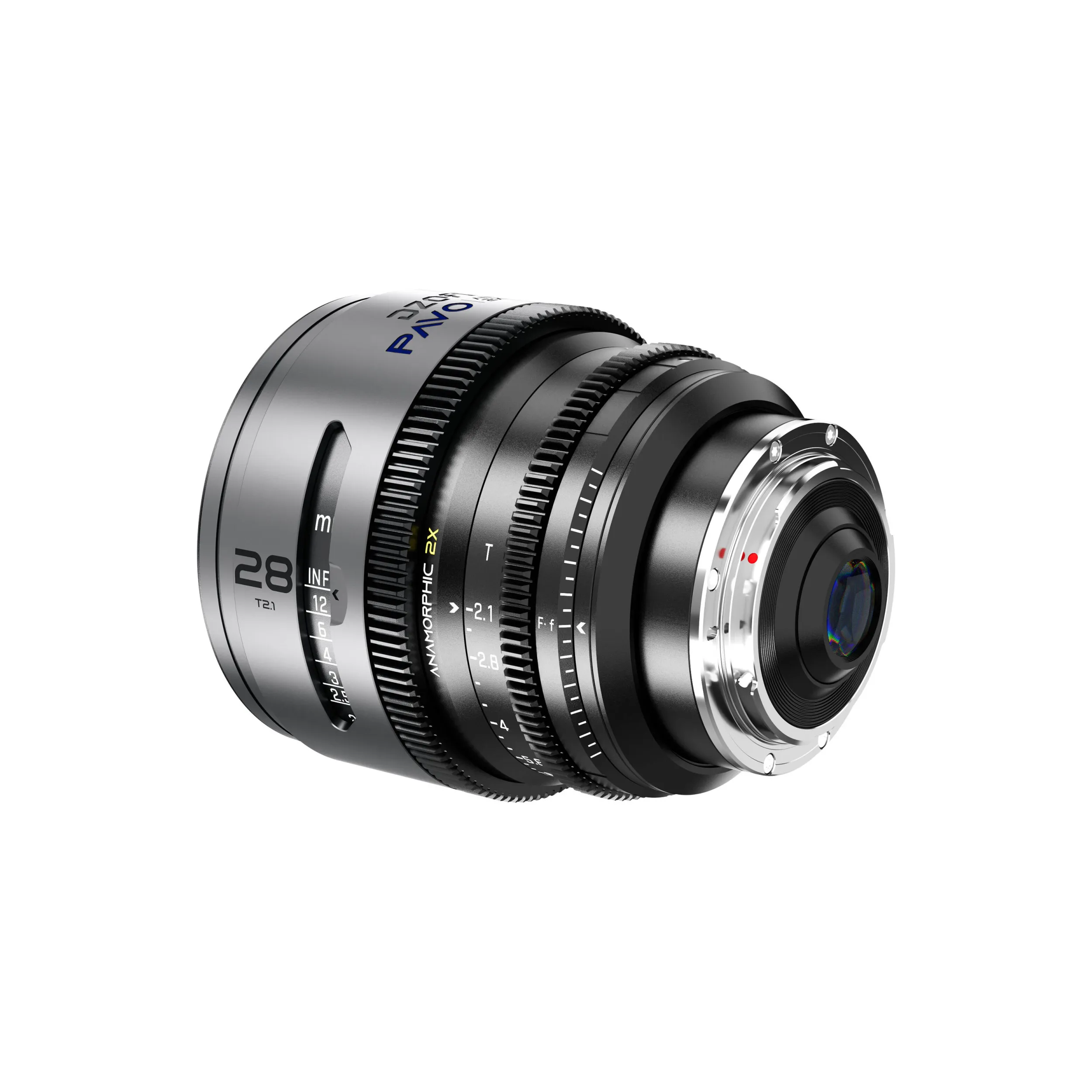 DZOFilm Pavo 2x anamorphic 6-lens set 28/32/40/55/75/100mm T2.1 - T2.4 (100mm) Blue Coating- PL&EF mount (feet)
