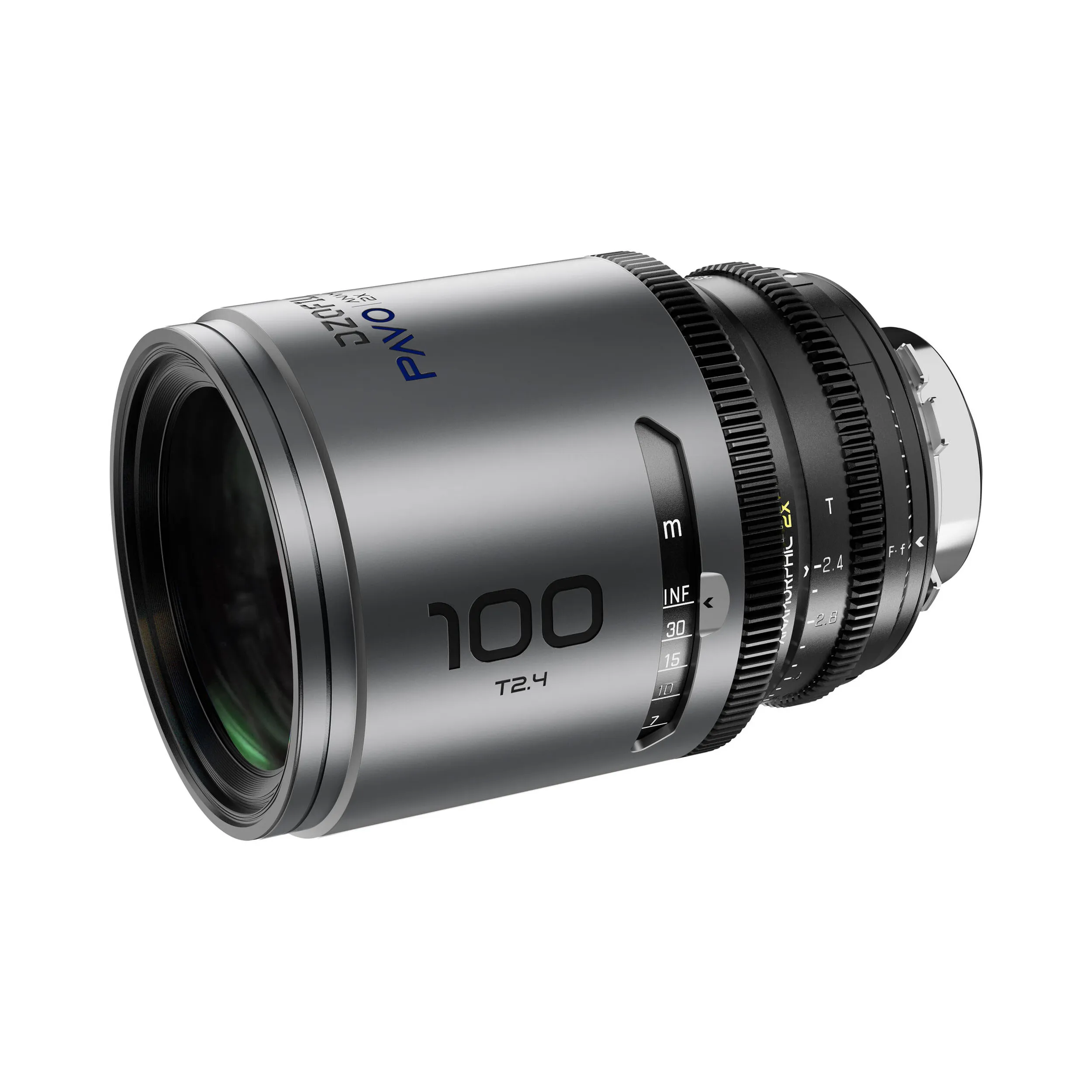 DZOFilm Pavo 2x anamorphic 6-lens set 28/32/40/55/75/100mm T2.1 - T2.4 (100mm) Blue Coating- PL&EF mount (feet)