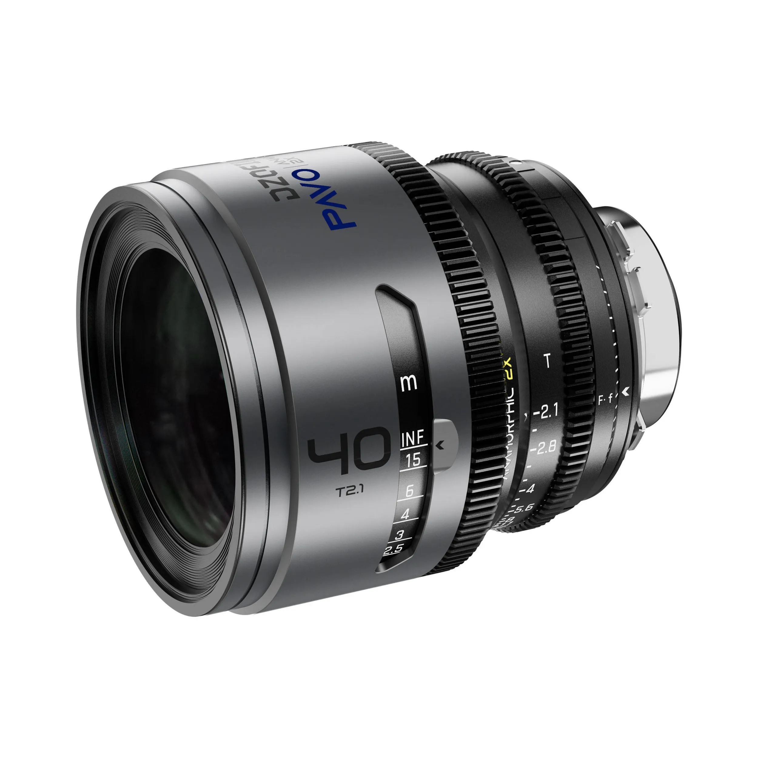 DZOFilm Pavo 2x anamorphic 6-lens set 28/32/40/55/75/100mm T2.1 - T2.4 (100mm) Blue Coating- PL&EF mount (feet)