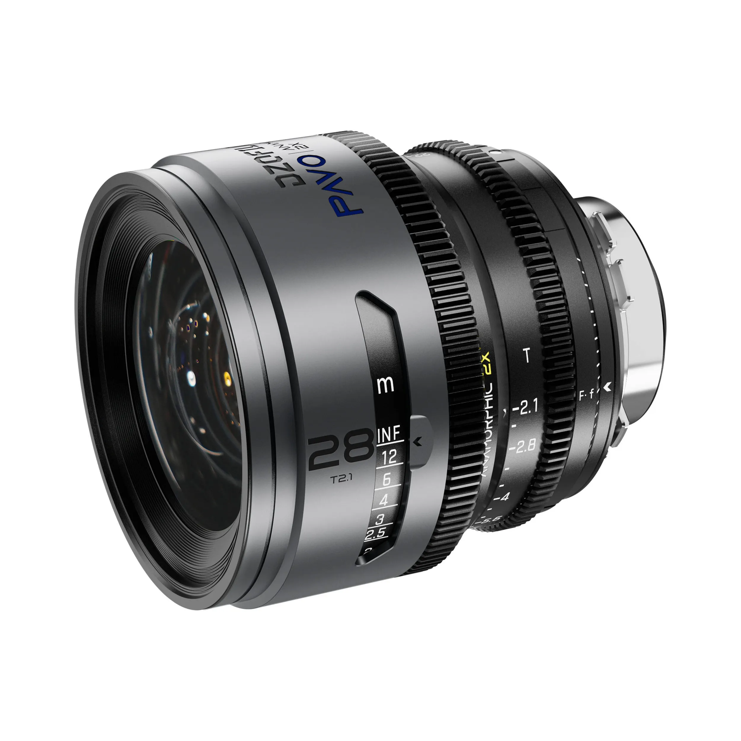 DZOFilm Pavo 2x anamorphic 6-lens set 28/32/40/55/75/100mm T2.1 - T2.4 (100mm) Blue Coating- PL&EF mount (feet)