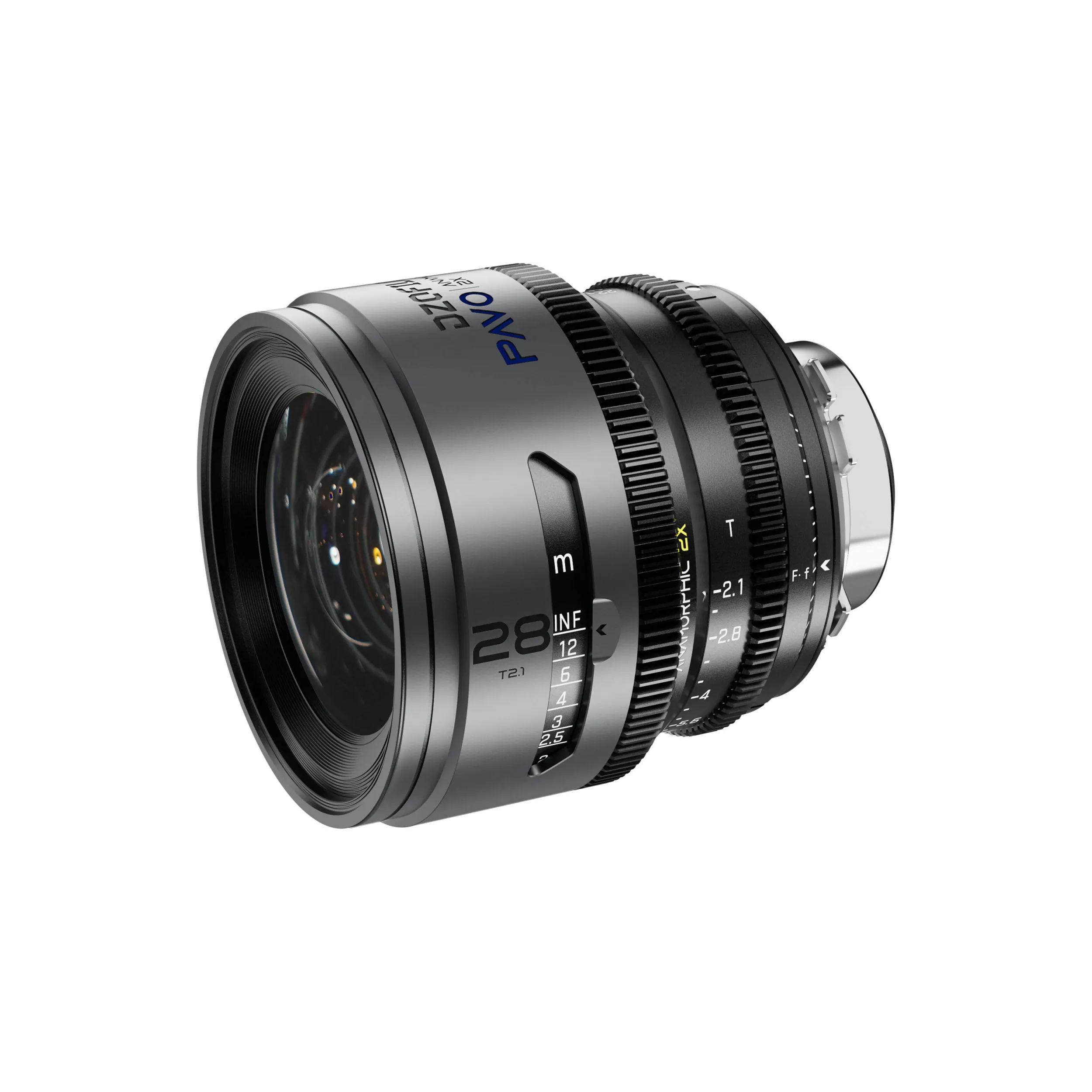 DZOFilm Pavo 2x anamorphic 6-lens set 28/32/40/55/75/100mm T2.1 - T2.4 (100mm) Blue Coating- PL&EF mount (feet)