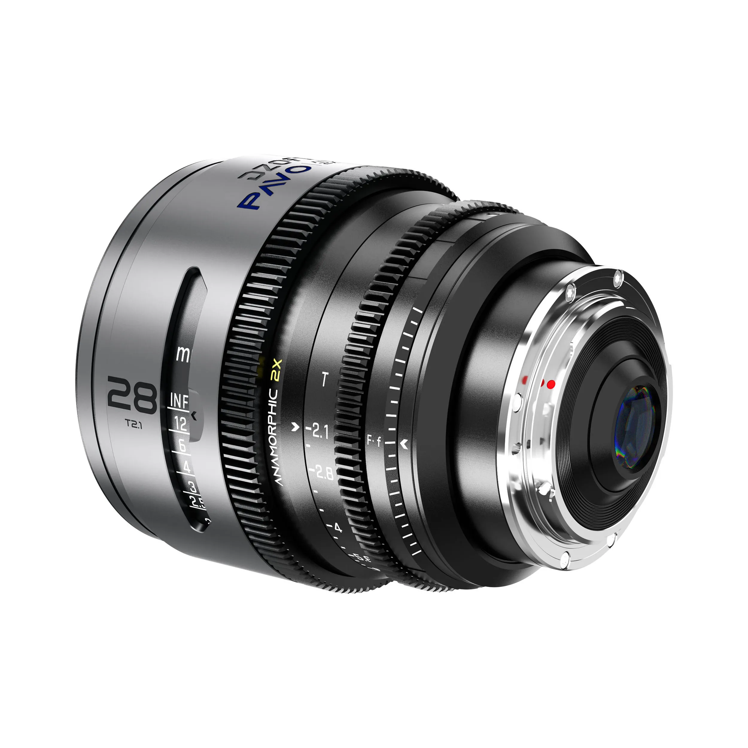 DZOFilm Pavo 2x anamorphic 6-lens set 28/32/40/55/75/100mm T2.1 - T2.4 (100mm) Blue Coating- PL&EF mount (feet)