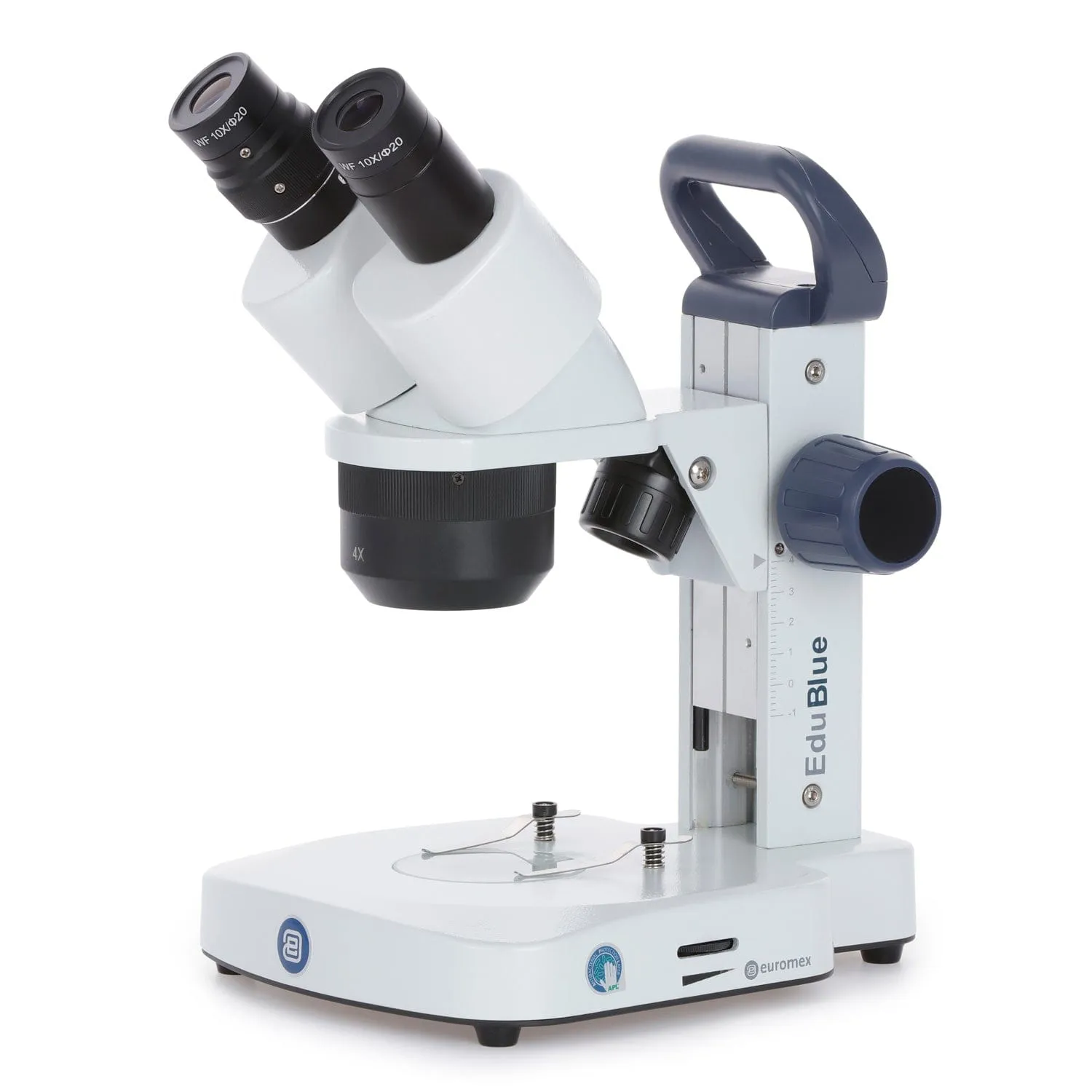 Euromex EduBlue Series Binocular Stereo Microscope 20X-40X Magnification with 2X/4X Objective Lenses on Dual Illumination Track Stand
