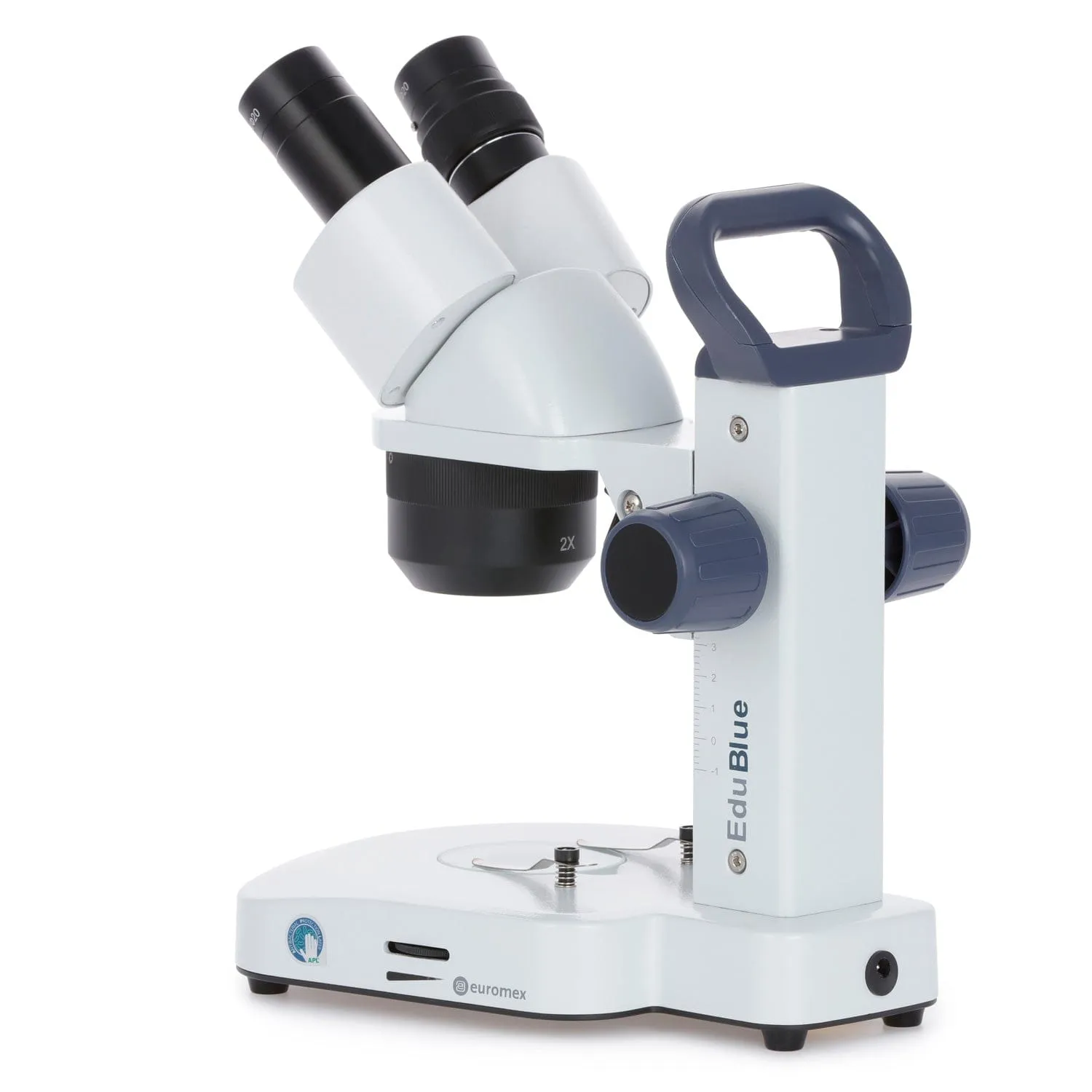 Euromex EduBlue Series Binocular Stereo Microscope 20X-40X Magnification with 2X/4X Objective Lenses on Dual Illumination Track Stand