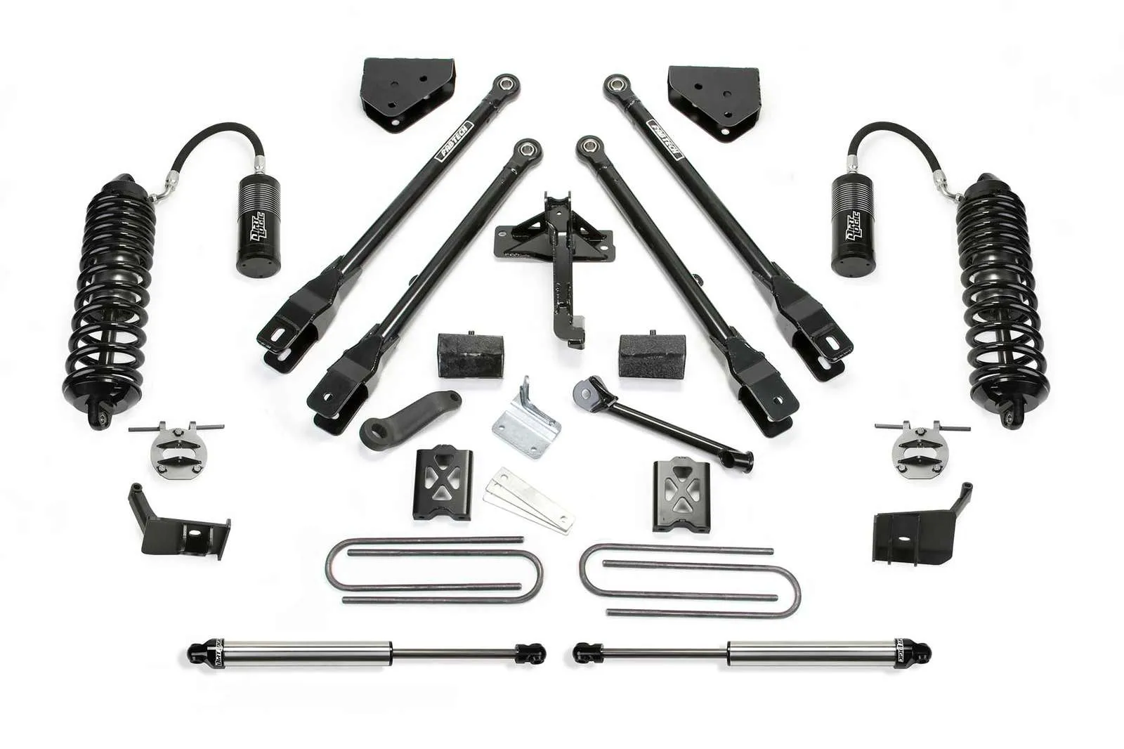 Fabtech 4" 4 Link System w/Front Dirt Logic 4.0 Coilovers w/Reservoir & Rear 2.25 Shocks Kit for 2008-2016 Ford F350 Super Duty 4WD w/4" lift
