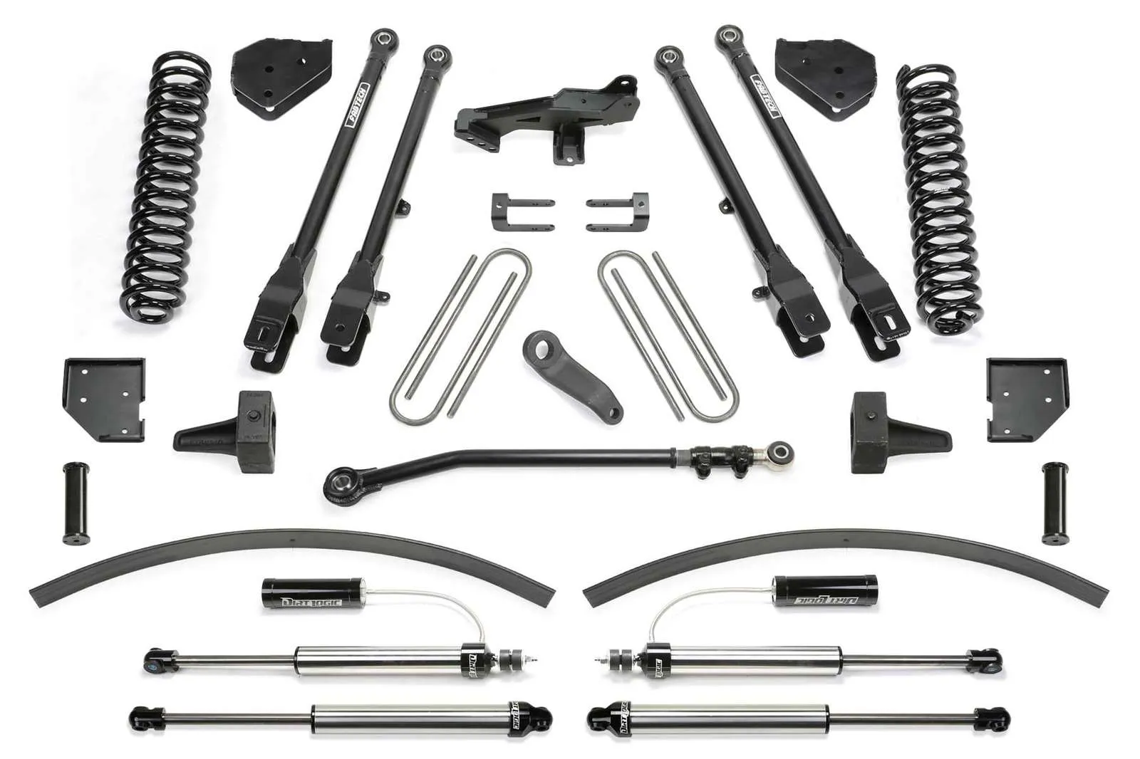 Fabtech 8" 4 Link System w/Front Dirt Logic 2.25 Reservoir Shocks & Rear 2.25 Shocks Kit for 2017-2024 Ford F250 Super Duty 4WD w/8.0" lift