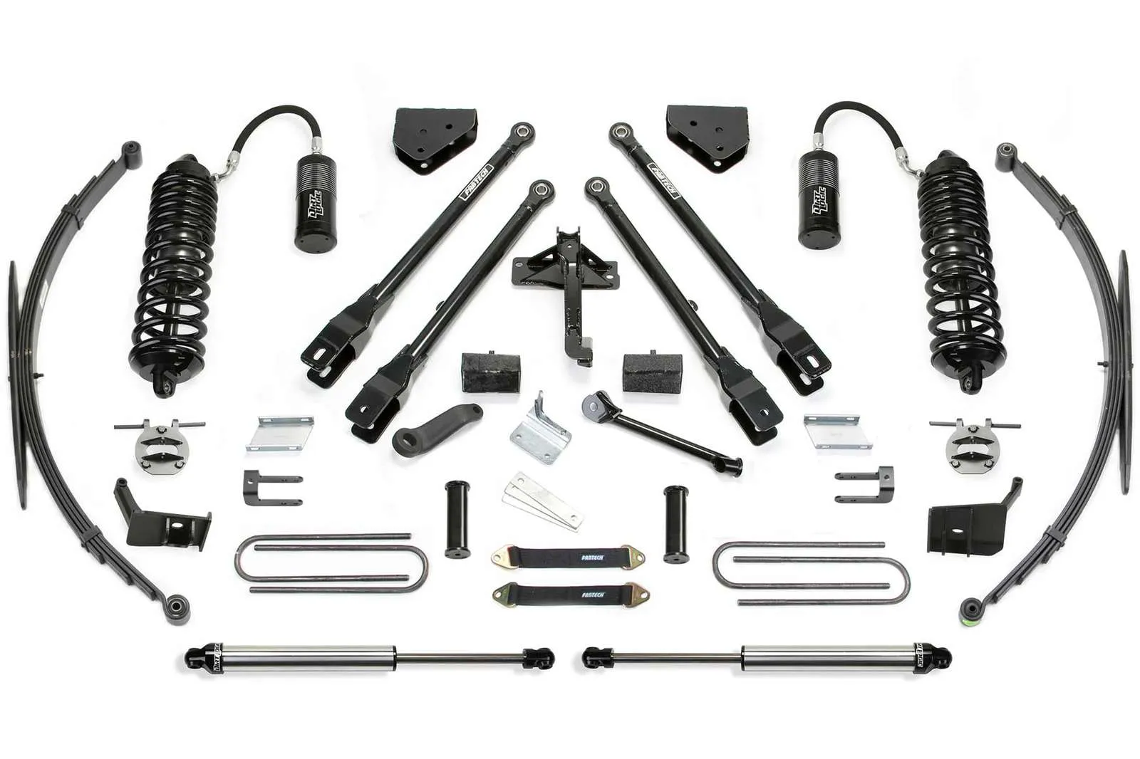 Fabtech 8" 4 Link System w/Front Dirt Logic 4.0 Coilovers w/Reservoir & Rear 2.25 Shocks Kit for 2017-2024 Ford F250 Super Duty 4WD w/8.0" lift